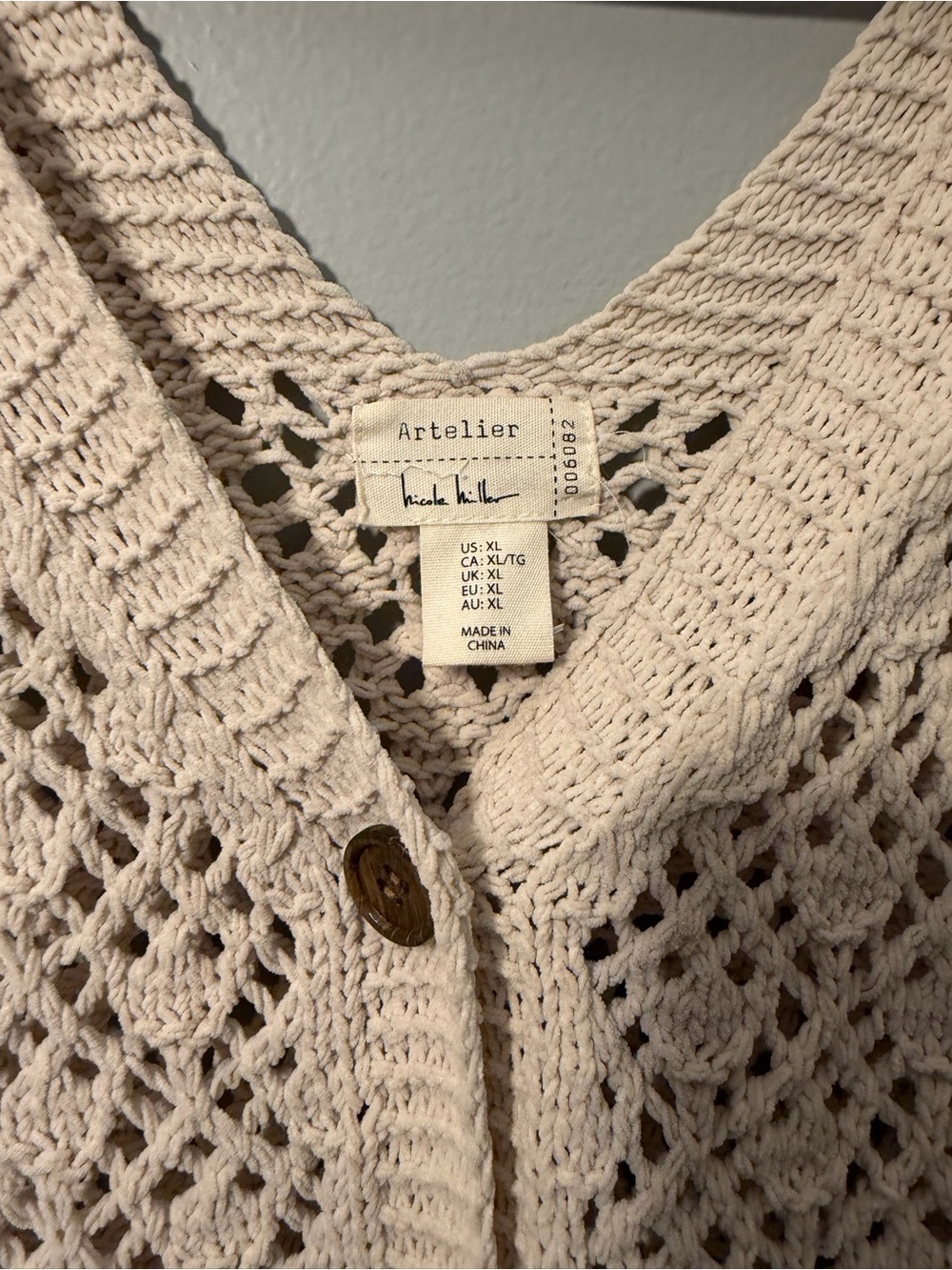 Artelier Nicole Miller V-Neck Cardigan Sweater in Light Cream - Picture 2 of 3